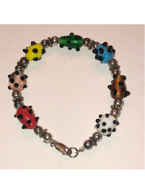 Colorful Silver Tone Glass Beaded Unique Boho Bracelet